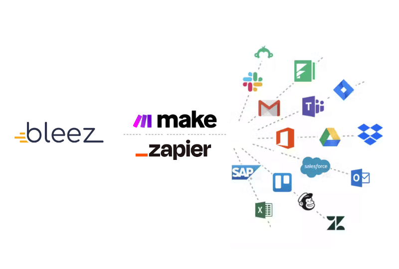 Bleez avec Zapier ou Make.com permet de se connecter à de très nombreuses applications